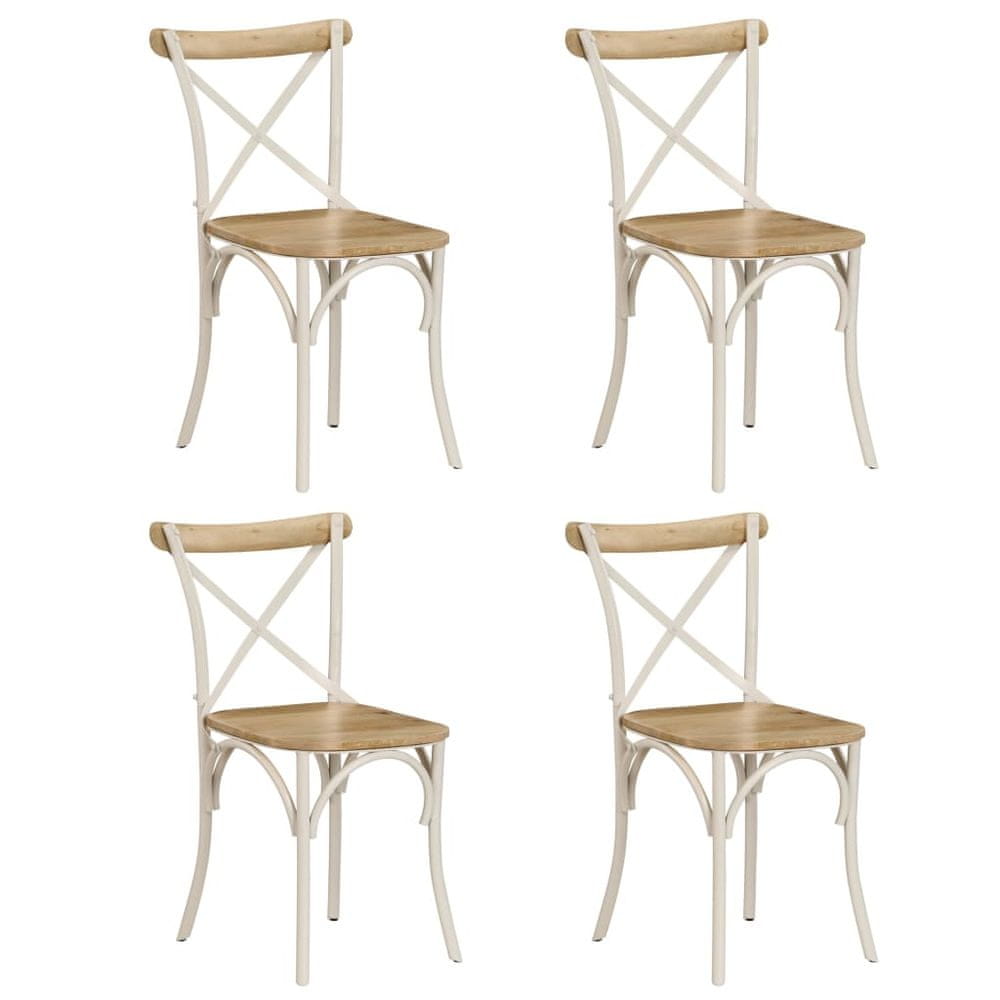 Vidaxl Jedálenské stoličky s krížovým operadlom 4 ks biele mangovníkové drevo